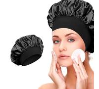 JZK Gorro satén suave 2 piezas, envoltura seda para el cabello, gorro dormir elástico mujeres y niñas, gorro dormir grande satén ancho ajustable banda para la cabeza, funda satén sedoso para dormir