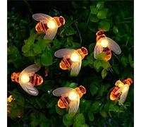 JZK Guirnalda de luces LED de 11 m, 60 abejas, color blanco cálido, funciona con energía solar, impermeable, para valla/árbol, luces solares para decoración de fiestas, decoración al aire libre para