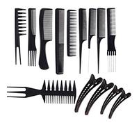 JZK Juego de 10 peines de peluquería profesionales antiestáticos + 4 pinzas para el pelo para estilista de peluquería, peluquería, color negro