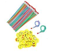 JZK Juego de 60 lápices y gomas de borrar, 30 lápices mágicos suaves y flexibles + 30 gomas de borrar de emoji sonriente, juego de rellenos de bolsas de fiesta de cumpleaños para niños, regalo de