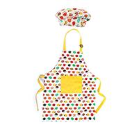 JZK Juego de delantal ajustable y gorro de chef para niños, bonito delantal de cocina con bolsillo para niños y niñas, para la escuela, cocina, hornear, pintura, jardinería