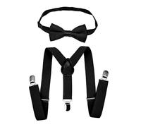 JZK Juego de pajarita y tirantes negros para niños menores de 135 cm, tirantes ajustables en forma de Y con corbatín para niños pequeños para bodas, fiestas, disfraces