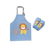 JZK Juego Delantal ajustable impermeable para niños y mangas largas, delantal cocina Azúl apara niños con bolsillo para cocinar escuela, repostería, pintar, delantal jardinería