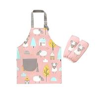 JZK Juego Delantal ajustable impermeable para niños y mangas largas, delantal cocina rosa para niños con bolsillo para niña para cocinar escuela, repostería, pintar, delantal jardinería