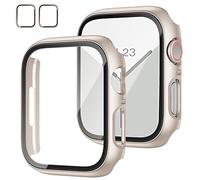 JZK,Paquete de 2 fundas con protector de pantalla de vidrio templado para Apple Watch Series 8 Series 7 de 1.77 pulgadas, accesorios, luz de estrellas