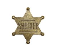 JZK Pinza retro de estrella de sheriff de metal para adultos, estrella de sheriff hexagonal antigua en bronce, accesorio para disfraces de vaquero/sheriff y atuendos del oeste, decoración para fiestas