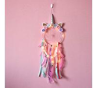 JZK Rosa atrapasueños Unicornio con luz para niñas, atrapasueños Plumas con luz LED para decoración de Dormitorio, Colgante de Pared, Regalo de cumpleaños para niñas