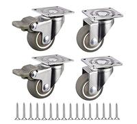 JZK Ruedas giratorias pequeñas de 4 x 1 pulgada con frenos y tornillos, capacidad de peso de 100 kg, ruedas de goma con cerraduras, ruedas para carrito de cocina, muebles pequeños, suelos de madera