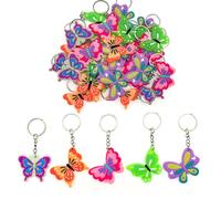 JZK Set de 30 llaveros de mariposa multicolor para niños, llaveros mini de goma para cumpleaños, regalos de fiesta y relleno para bolsas de fiesta