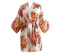 JZLPIN Mujeres Kimono Corto Robe Bata Dressing Gown Ligero Ropa de salón para Boda Partido Blanco OneSize