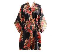 JZLPIN Mujeres Kimono Corto Robe Bata Dressing Gown Ligero Ropa de salón para Boda Partido Negro OneSize