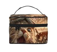 JZMTY Espaciosa bolsa de maquillaje con estampados únicos de gatitos sorprendidos, ligera para el trabajo, viajes y gimnasio