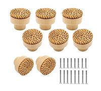 Jzoowar Paquete de 8 Pomos de RatáN Bohemio para Cajones de Tocador, Pomos de Madera para DecoracióN de Mimbre, Tiradores de CajóN de RatáN Bohemio (Natural)