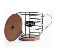Jzoowar Soporte RúStico para CáPsulas de Café - Almacenamiento de Tazas K con Tapa de Madera - DecoracióN de Cesta de Café Redonda para Encimera de Cocina para CáPsulas
