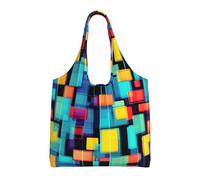 JZQZH Bolsas de lona para mujer, grandes, reutilizables, con diseño de diagrama geométrico cuadrado completo