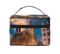 JZQZH Fiery Red Street - Bolsa de cosméticos portátil, organizador de almacenamiento personalizado para viajes, camping, hoteles y viajes de larga distancia