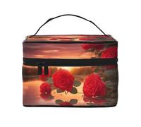 JZQZH Red Roses at Sunset - Bolsa de cosméticos portátil para viajes, camping, hoteles y viajes de larga distancia