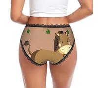 JZQZH Ropa interior de encaje para mujer, cómoda, ligera, transpirable, elástica, con diseño único de dibujos animados de burro, Negro, L