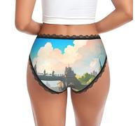 JZQZH Ropa interior de encaje para mujer, cómoda, ligera, transpirable, elástica, con diseño único de impresión exterior de la puerta del castillo, Negro, XXL