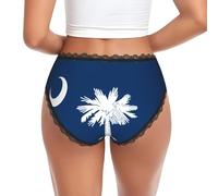 JZQZH Ropa interior de encaje para mujer, cómoda, ligera, transpirable, elástica, con diseño único de la bandera de Carolina del Sur, Negro, S