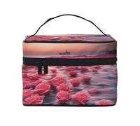 JZQZH Roses by the sea - Bolsa de cosméticos portátil, organizador de almacenamiento personalizado para viajes, camping, hoteles y viajes de larga distancia