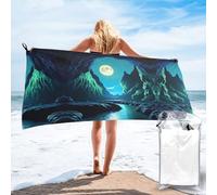 JZQZH Toalla de baño de secado rápido de 31.5 x 63 pulgadas, diseño de cueva de agua, luna, suave, plegable, adecuada para el hogar y al aire libre