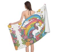 JZQZH Toalla de baño suave y absorbente con diseño de arcoíris y unicornios, portátil, no destiñe, doble cara, para playa, viajes, uso al aire libre