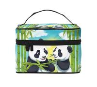 JZQZH Two Happy Pandas - Bolsa de cosméticos portátil, organizador de almacenamiento personalizado para viajes, camping, hoteles y viajes de larga distancia