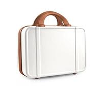 JZRSuitcase Estuche de maquillaje portátil de carcasa dura de 12 pulgadas, organizador de cosméticos de viaje con bandas elásticas, mini bolsa de aseo ABS para mujer, Beige