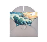 JZSLMJ Tarjeta de felicitación de gaviota con diseño de barco de vela de ola para sobres grises en forma de corazón, vacaciones, cumpleaños, día de San Valentín, bodas