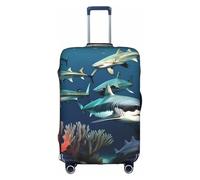 JZSTY Funda duradera y elegante para maleta, diseño de tiburones bajo el mar, para viajes y negocios, resistente a los arañazos y al polvo, White, M