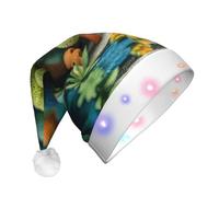 JZSTY Sombrero de Papá Noel de felpa LED con exquisito estampado de susurros de bosque, suave, cálido, parpadeante, decoración de fiesta