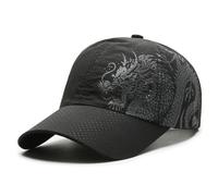 JZTDYPP Gorras De Hombre Gorra De Béisbol De Poliéster con Estampado De Dragón De Estilo Chino, De Secado Rápido, para Exteriores, con Protección Solar, Color Negro, Talla Única.