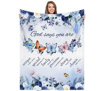 Jzufnap Manta Cristiana para Mujer, Rosa Azul, Mariposa, Ultra Suave, Regalo religioso, con versículo bíblico y Pensamientos inspiradores, Manta de Felpa cálida para oraciones curativas, 60 x 50