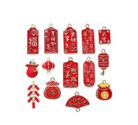 JZWCHQ 10 colgantes esmaltados de la serie del año de color rojo, adornos de idioma de bendición, hechos a mano, collar, pulsera, joyería, accesorios de moda, regalo creativo para mujeres y hombres