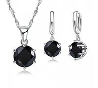 JZWCHQ 925 collar colgante y juegos de aretes estilo piedra redonda oscura para mujeres