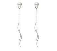 JZWCHQ 925 Parrería de perla de plata esterlina, aretes de lana de oreja de ola de longo plateado, pendientes colgantes simples de sementales, joyas para mujeres niñas