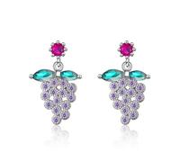 JZWCHQ 925 Pen de uva de uva de plata esterlina plateado, pendientes de caída de plantas con circonía cúbica, pendientes colgantes de sementales, joyas para mujeres