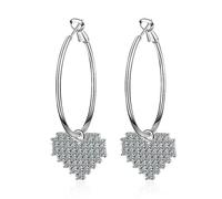 JZWCHQ 925 Pendientes Colgantes del corazón de circonía cúbica de Plata esterlina, Pendientes de caída del círculo de Plata, aretes Colgantes de Huggie Huggie, Joyas para Mujeres