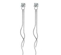 JZWCHQ 925 Pendientes de colgonía de Zirconia Cúbica Cúcica de Plata Sterlina, pendientes de caída espiral de giro de cadena larga de plata, pendientes simples colgantes para mujeres