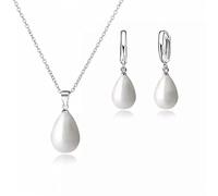 JZWCHQ 925 Pengas de collar de perlas de agua dulce Pendientes de aro de bucle blanco Fiesta de boda para mujeres