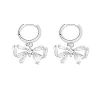 JZWCHQ 925 Sterling Silver Bowknot Dangle Parring for Women Girls, Pendientes de Gota de Arco de Cristal espumoso, aretes Colgantes Elegantes, Regalo de joyería para Mujeres