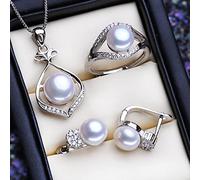 JZWCHQ Accesorios 925 collar colgante de plata esterlina juegos de joyas de perlas naturales para n clásicos pendientes de tachuelas anillos de fiesta de moda