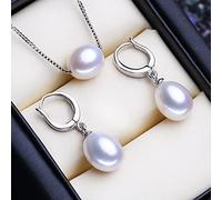 JZWCHQ Accesorios 925 Juegos de joyería de plata esterlina Pendientes de perlas naturales Cabecillos de colgante de caída Collares largos para n