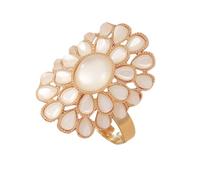JZWCHQ Anillo de declaración de flores de ópalos exagerados para mujeres boho Boho White Birthstone grande Big Big ajustable Expandible Abierta Envoltura ANILLOS DEL DEFE