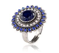 JZWCHQ Anillo de declaración de girasol azul vintage para mujeres antiguas redondeadas de cristal malvado ojo ojo expandible expansión abierta envoltura cóctel anillos de boda anillos de comodidad
