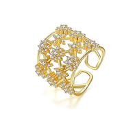 JZWCHQ Anillos Abiertos para Mujeres, Anillo Ajustable Elegante Golden Hueco out Anillo de Cristal Joyas Románticas Regalo de joyería para niñas Mujeres Pareja Boda de Boda Eternity Anillo de Navidad