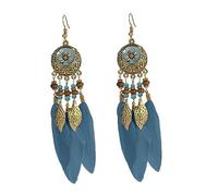 JZWCHQ Boho Feather Leaf Langle Pendientes para Mujeres Girls Gold Bola Larga Bola Larga Finge Finge Cz Enamelo Dreamcatcher Declaración Drop de Fish Hook Hook Hook Stud Ligero Antiguo Antiguo