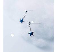 JZWCHQ boucles d'oreilles Dames, S925 Boucles D'Oreilles Étoiles en Argent Femme Style Art Coréen Diamant Bleu Boucles D'Oreilles Courtes Étoiles à Cinq Branches DouxUne paire
