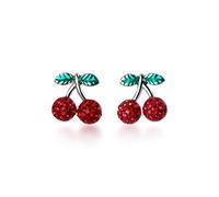 JZWCHQ boucles d'oreilles Dames, S925 Silver Forest Doux Diamant Rouge Cerise Boucles D'Oreilles Personnalité Mignon Creative Fruit Boucles D'Oreilles FemmeUne paire